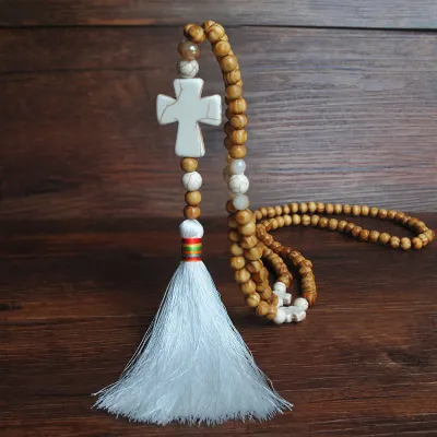 Ethnic Style Beaded White Turquoise Decor Strand Necklace