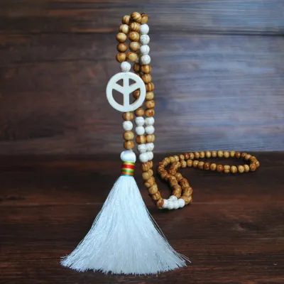 Ethnic Style Beaded White Turquoise Decor Strand Necklace