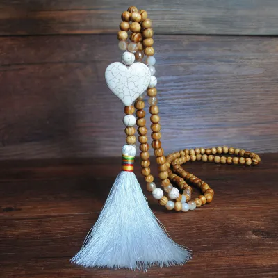 Ethnic Style Beaded White Turquoise Decor Strand Necklace