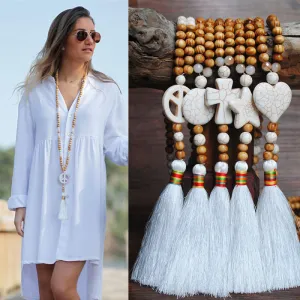 Ethnic Style Beaded White Turquoise Decor Strand Necklace