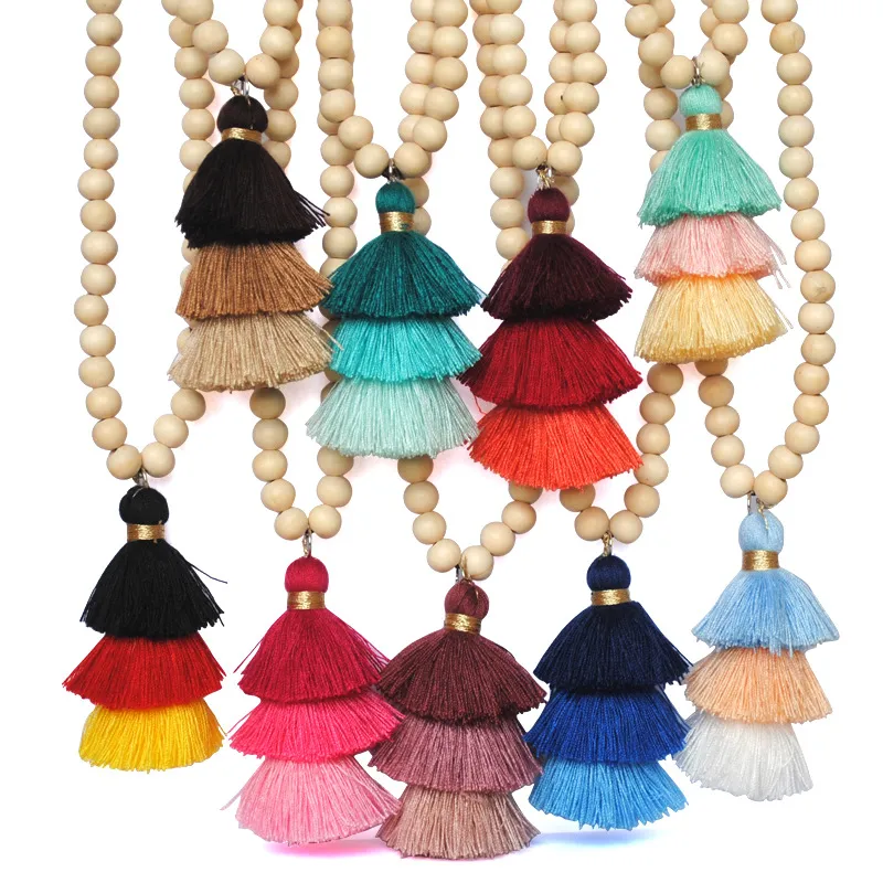 Boho Three-layer Tassel Decor Strand Necklace for Women