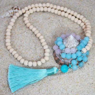 Handmade Beaded Geometric Women Tassel Necklace with Stone Crystal