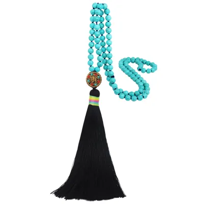 Handmade Beaded Geometric Women Tassel Necklace with Stone Crystal