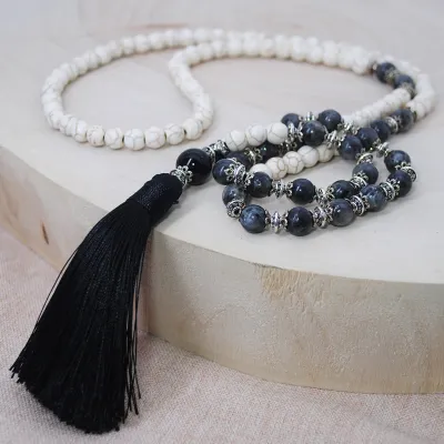 Handmade Beaded Geometric Women Tassel Necklace with Stone Crystal