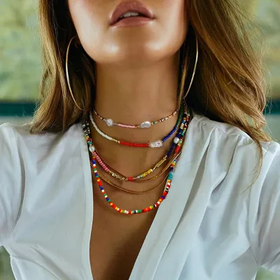 Handmade Beaded Women Alloy Choker Necklace