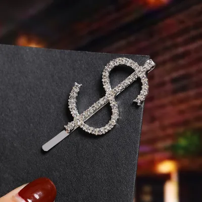 Trendy Rhinestone Decor Dollar Numbers Women Hair Clip