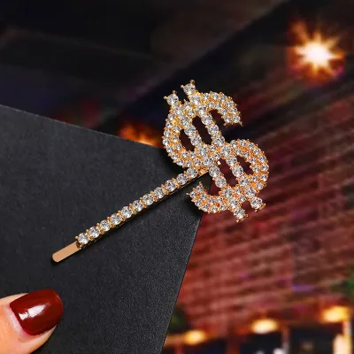 Trendy Rhinestone Decor Dollar Numbers Women Hair Clip