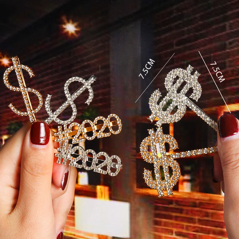 Trendy Rhinestone Decor Dollar Numbers Women Hair Clip