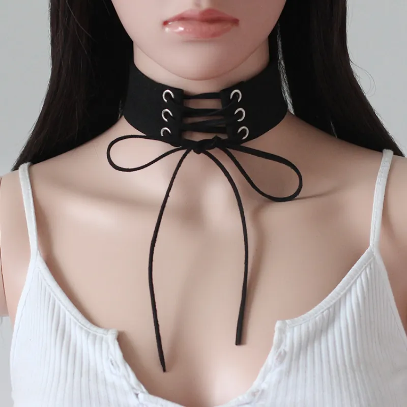 Unique Lace-up Design Women Choker Necklace Korean Cashmere