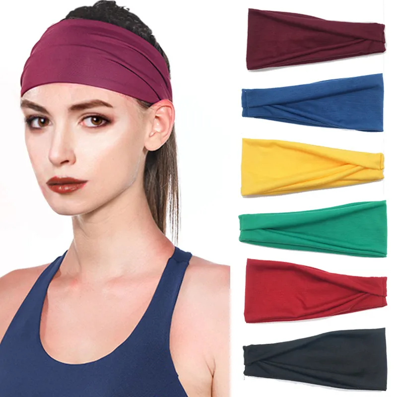 Men Women Unisex Fitness Sports Solid Color Fabric Headband