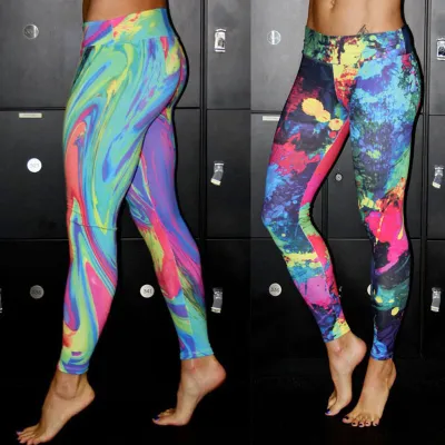S-XL Multicolor Dye Print Women Fitness Hip-lifting Leggings