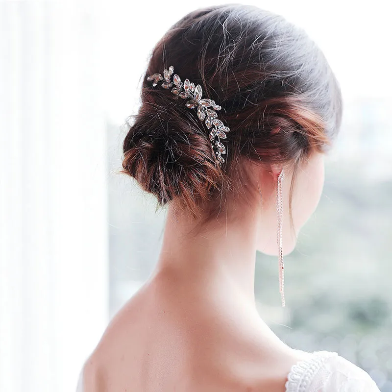 Leaves-shape Rhinestone Wedding Banquet Hair Comb for Women