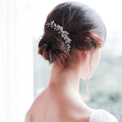 Leaves-shape Rhinestone Wedding Banquet Hair Comb for Women