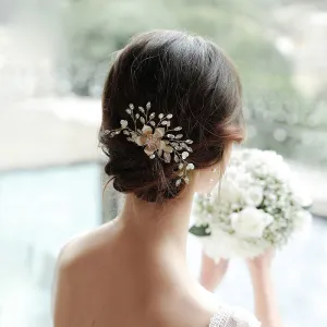 Pearl Leaf Rhinestone Creative Bridal Hair Comb for Women Wedding