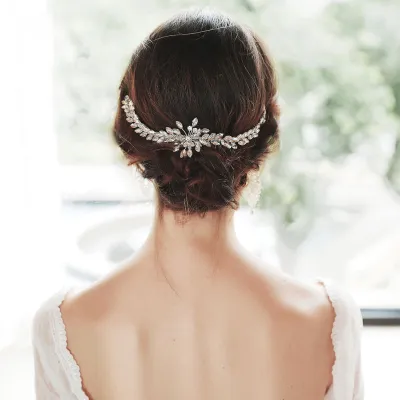 Bridal Long Leaves-shape Rhinestone Hair Comb for Women Wedding Party