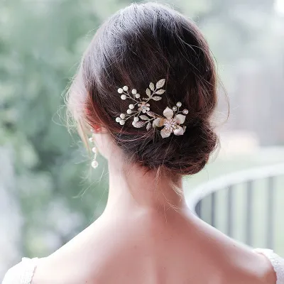 Alloy Flower Pearl Decor Hair Clip Wedding Hair Accessories for Women Bridal Party