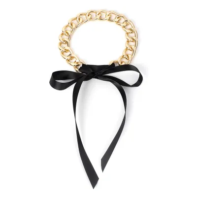 Creative Metal Chain Ribbon Decor Women Choker Necklace
