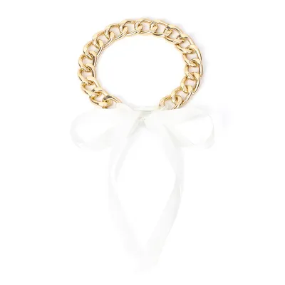 Creative Metal Chain Ribbon Decor Women Choker Necklace