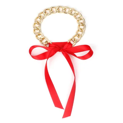 Creative Metal Chain Ribbon Decor Women Choker Necklace