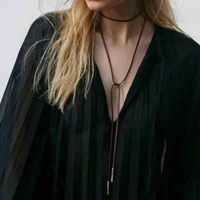 Fashion Suede Lace-up Choker Necklace Simple Women's Velvet Long Adjustable