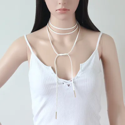 Fashion Suede Lace-up Choker Necklace Simple Women's Velvet Long Adjustable