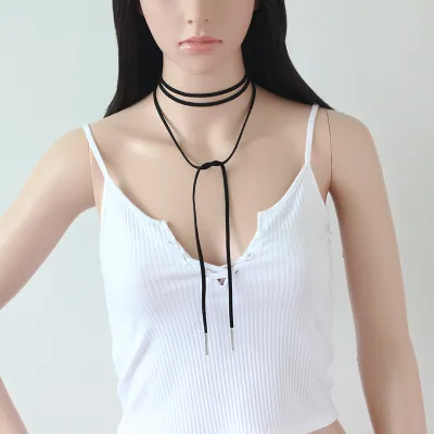 Fashion Suede Lace-up Choker Necklace Simple Women's Velvet Long Adjustable