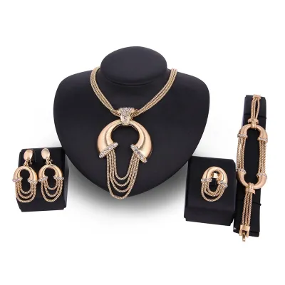Stylish Fake Gold 4 Piece Luxury Crysta Wedding Jewelry Set
