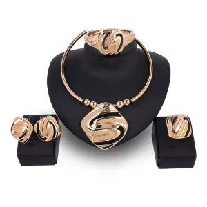 4 Piece 18K Gold Statement Bridal Wedding Jewelry Set