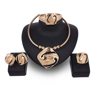 4 Piece 18K Gold Statement Bridal Wedding Jewelry Set