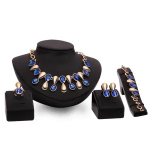 Purple Capri Blue Waterdrop Shape Diamond Gold Wedding Jewelry Set