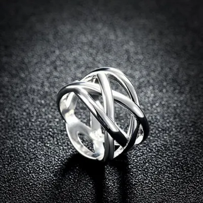 Women Fashion High Quality Silver Copper Alloy Geometric Weave Ring