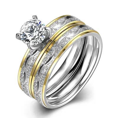 High Quality Silver Alloy Shiny Diamond Women's Geometric Wedding 2Pcs Ring