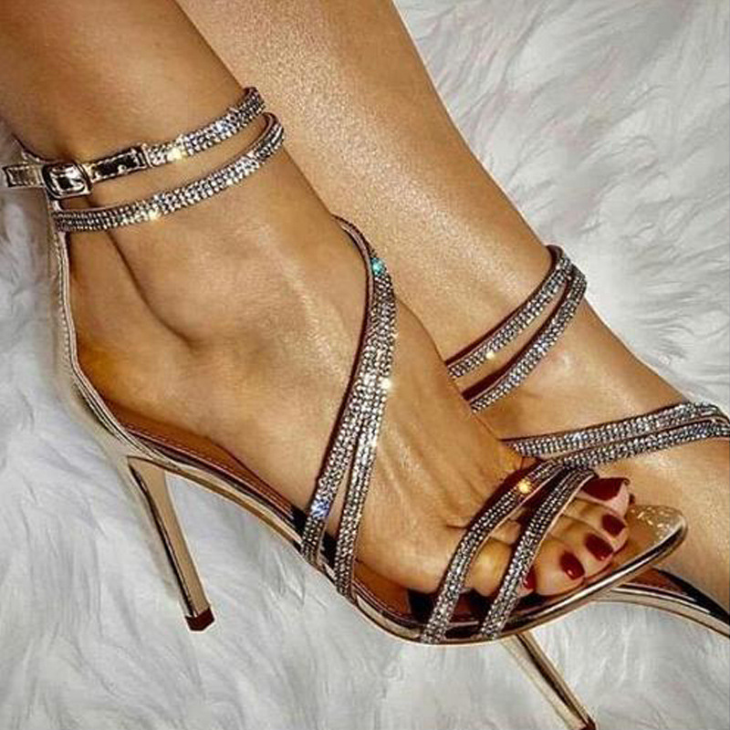 Wholesale Size 4.5 10 Women Sexy Rhinestone High Heels Sandals Shoes