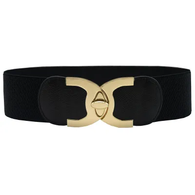 Women's Elastic Belt with Alloy Buckle Decoration - Wide Girdle Belt 60*6cm