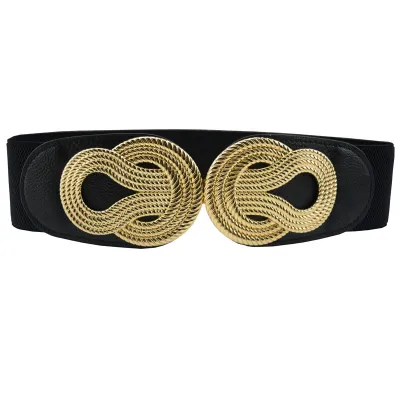 Women's Elastic Belt with Alloy Buckle Decoration - Wide Girdle Belt 60*6cm