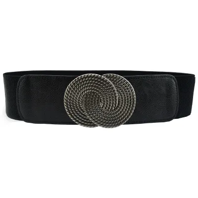 Women's Elastic Belt with Alloy Buckle Decoration - Wide Girdle Belt 60*6cm