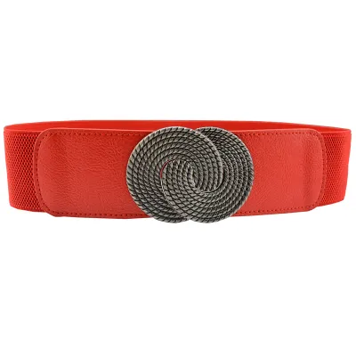 Women's Elastic Belt with Alloy Buckle Decoration - Wide Girdle Belt 60*6cm