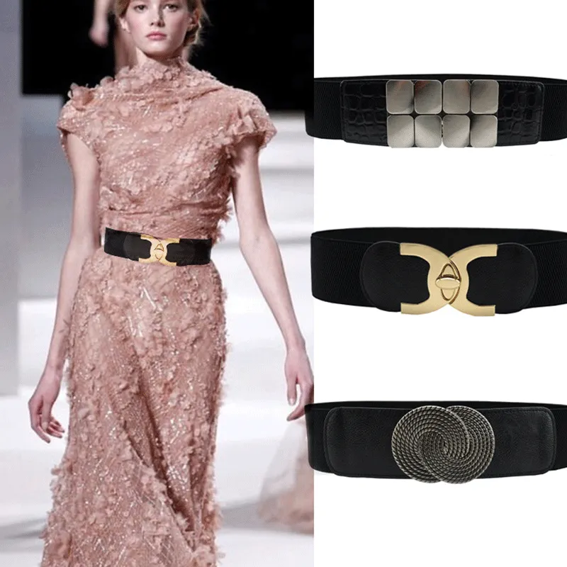 Women's Elastic Belt with Alloy Buckle Decoration - Wide Girdle Belt 60*6cm