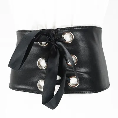 Women Fashion Wide PU Lace-up Girdle Belt