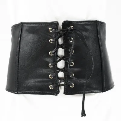Women Fashion Wide PU Lace-up Girdle Belt