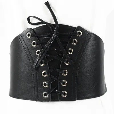 Women Fashion Wide PU Lace-up Girdle Belt