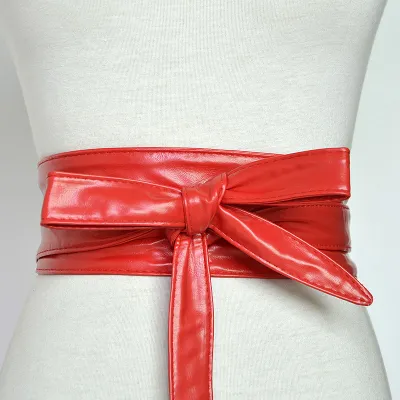 Women Fashion Bowknot Lace-up Wide PU Girdle Belt