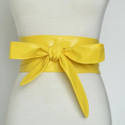 Women Fashion Bowknot Lace-up Wide PU Girdle Belt