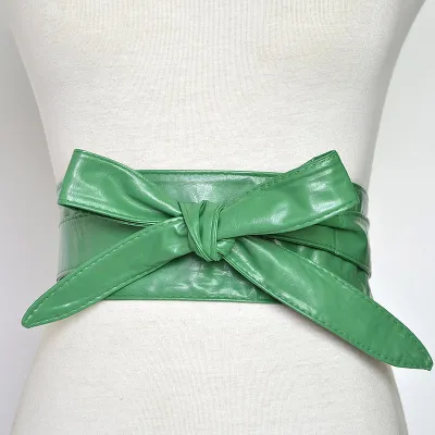 Women Fashion Bowknot Lace-up Wide PU Girdle Belt