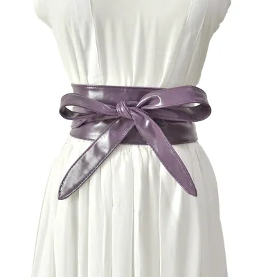 Women Fashion Bowknot Lace-up Wide PU Girdle Belt