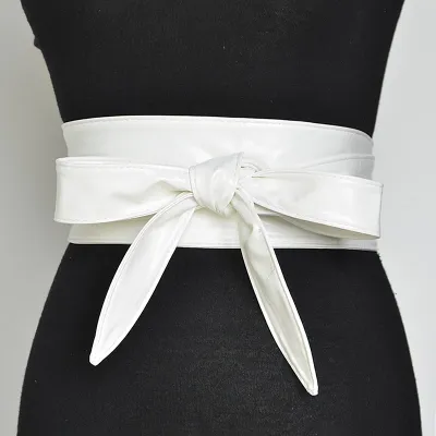 Women Fashion Bowknot Lace-up Wide PU Girdle Belt