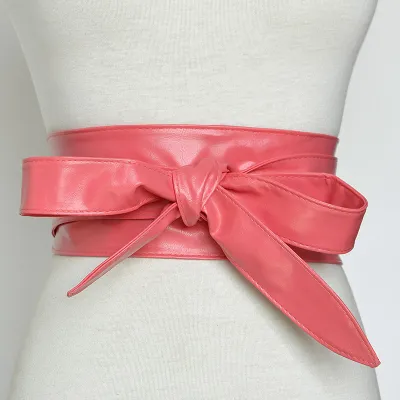 Women Fashion Bowknot Lace-up Wide PU Girdle Belt