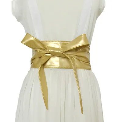 Women Fashion Bowknot Lace-up Wide PU Girdle Belt