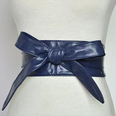 Women Fashion Lace Up Wide Girdle Belt Imitation Leather Wild Glossy