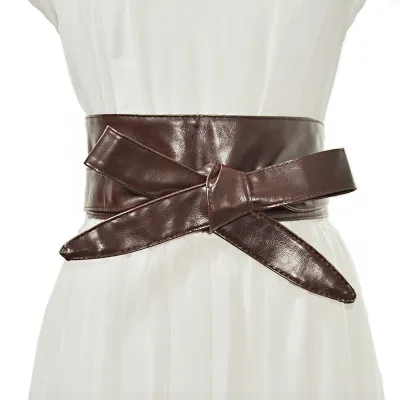 Women Fashion Lace Up Wide Girdle Belt Imitation Leather Wild Glossy